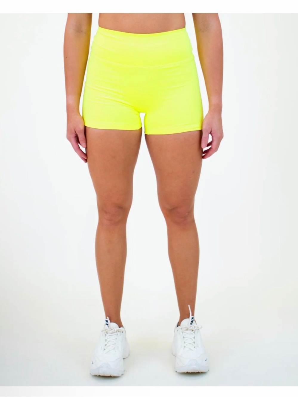 Fleo Neon Yellow High-Waist Workout Shorts 4” NWT